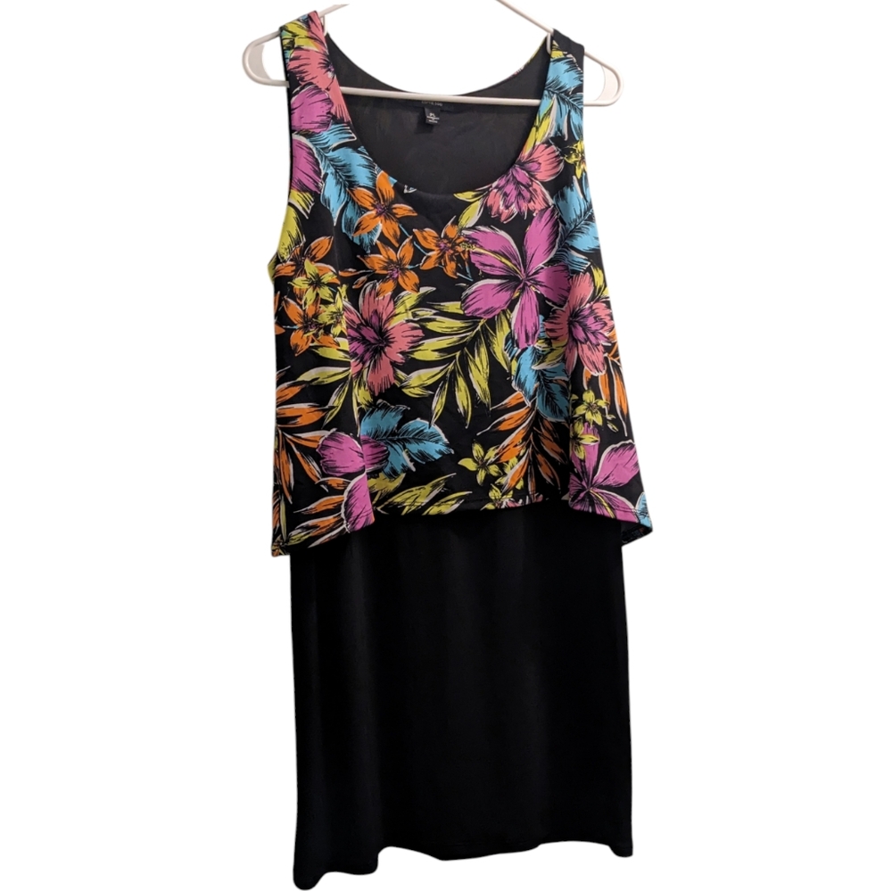 💥 Espresso Neon Floral & Black Sleeveless Dress PL